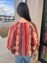 CIEBON Farrah Multi Striped Blouse in red - women's blouse - detail view