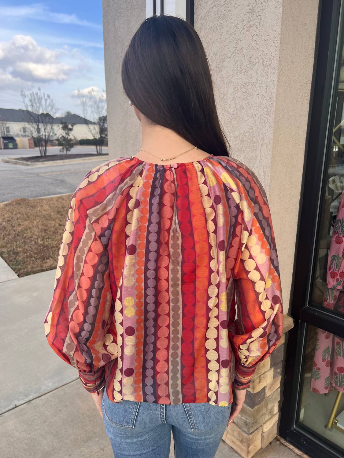 CIEBON Farrah Multi Striped Blouse in red - women's blouse - detail view