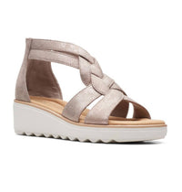 Clarks Women's Jillian Bright Wedge Sandal in taupe metallic synthetic - women's sandal