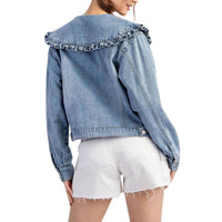 Style Usa - Mineral Washed Sailor Collar Denim Jacket