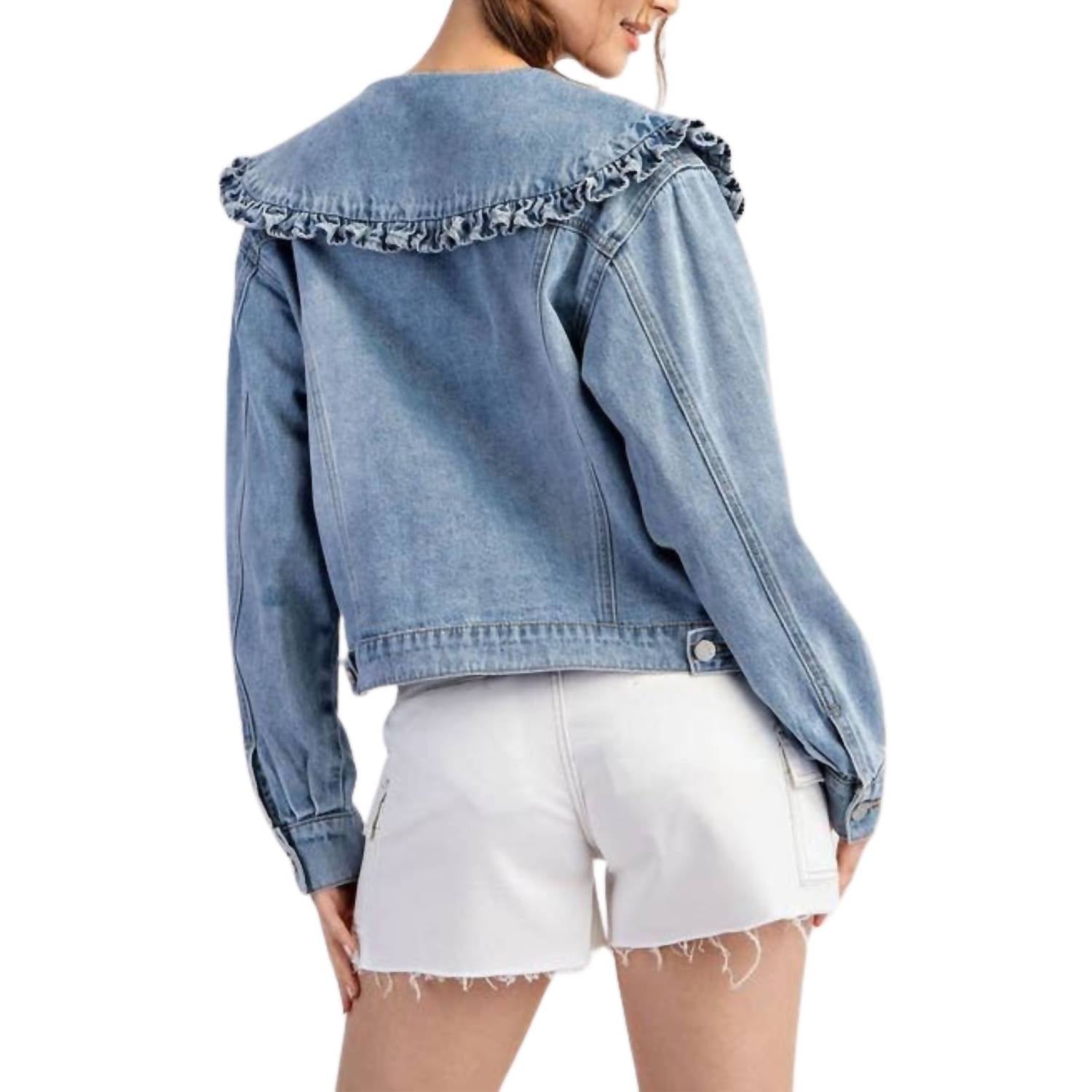 Style Usa - Mineral Washed Sailor Collar Denim Jacket