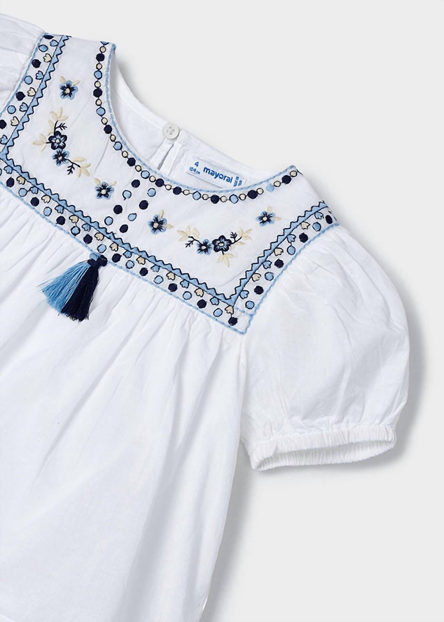 Mayoral - Girls' Floral Embroidered Peasant Blouse