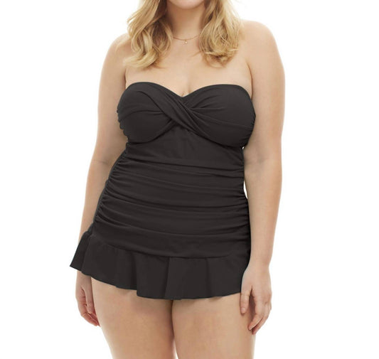 Always For Me - Plus Size Isabella Twist Front Bandeau Strapless Shirred Tankini Top with Matching Tankini Bottom