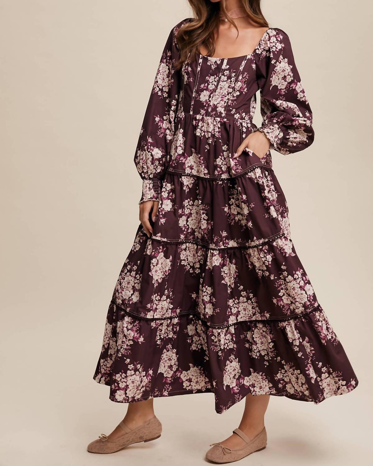 Listicle - Romantic Floral Tiered Maxi Dress