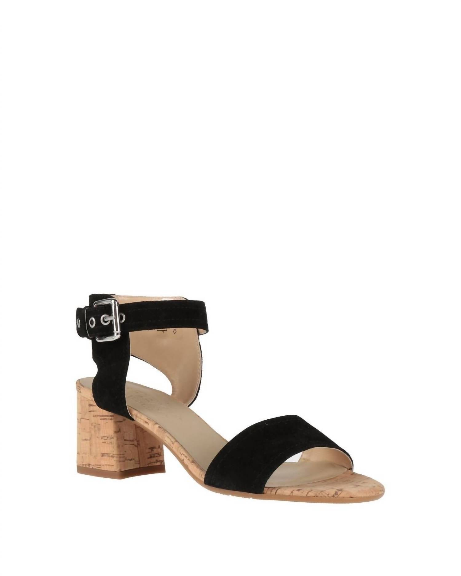 The FLEXX Women's Nubuck & Cork Block Heel Sandal in black - women's sandal
