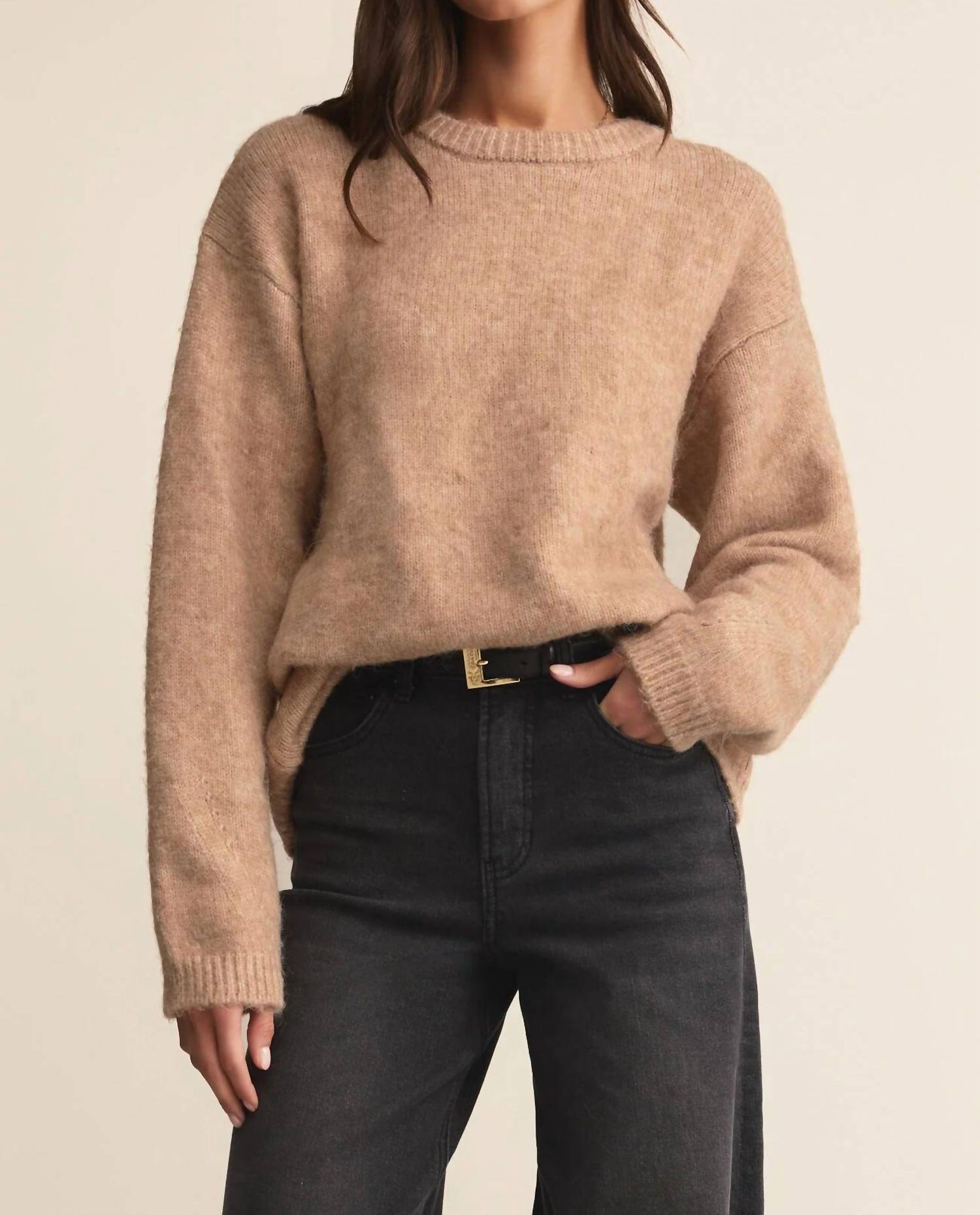 Z Supply Snowed Crewneck Sweater in camel - women's sweater