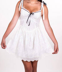 Sky To Moon - Women's Corset Top Eyelet Mini Dress