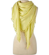 Alpine Cashmere Women's Pom Pom Triangle Wrap in lemon - women's scarf