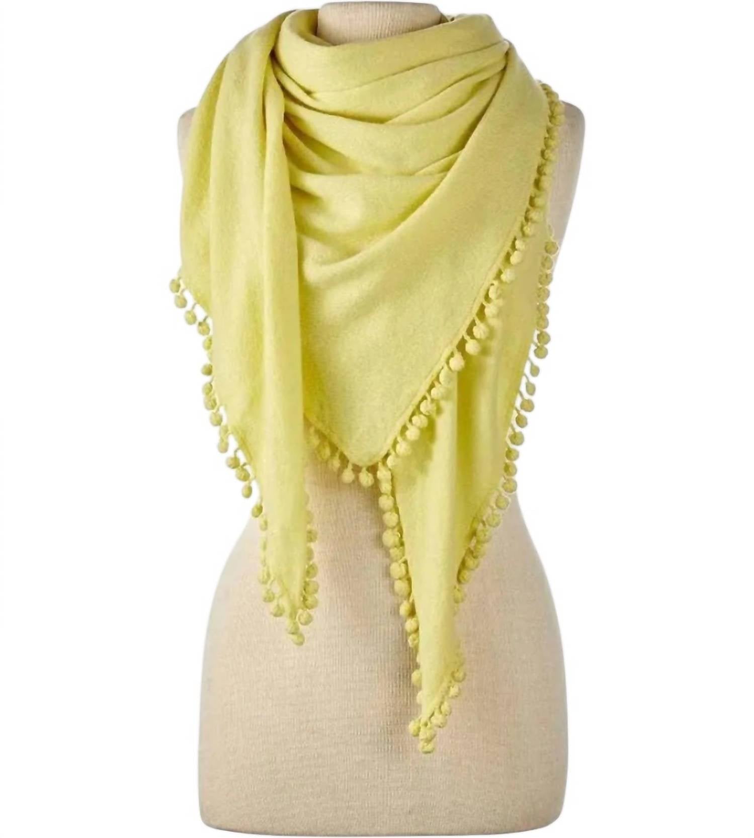 Alpine Cashmere Women's Pom Pom Triangle Wrap in lemon - women's scarf