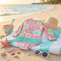 Rufflebutts - Girls' Tropical Gardens Ruffled Rash Guard One Piece Swim Suit
