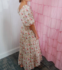Peach Love - Sabrina Poplin Puff Sleeve Floral Maxi Dress