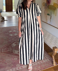 PINCH Monochrome Midi Dress in black stripe - women's dress