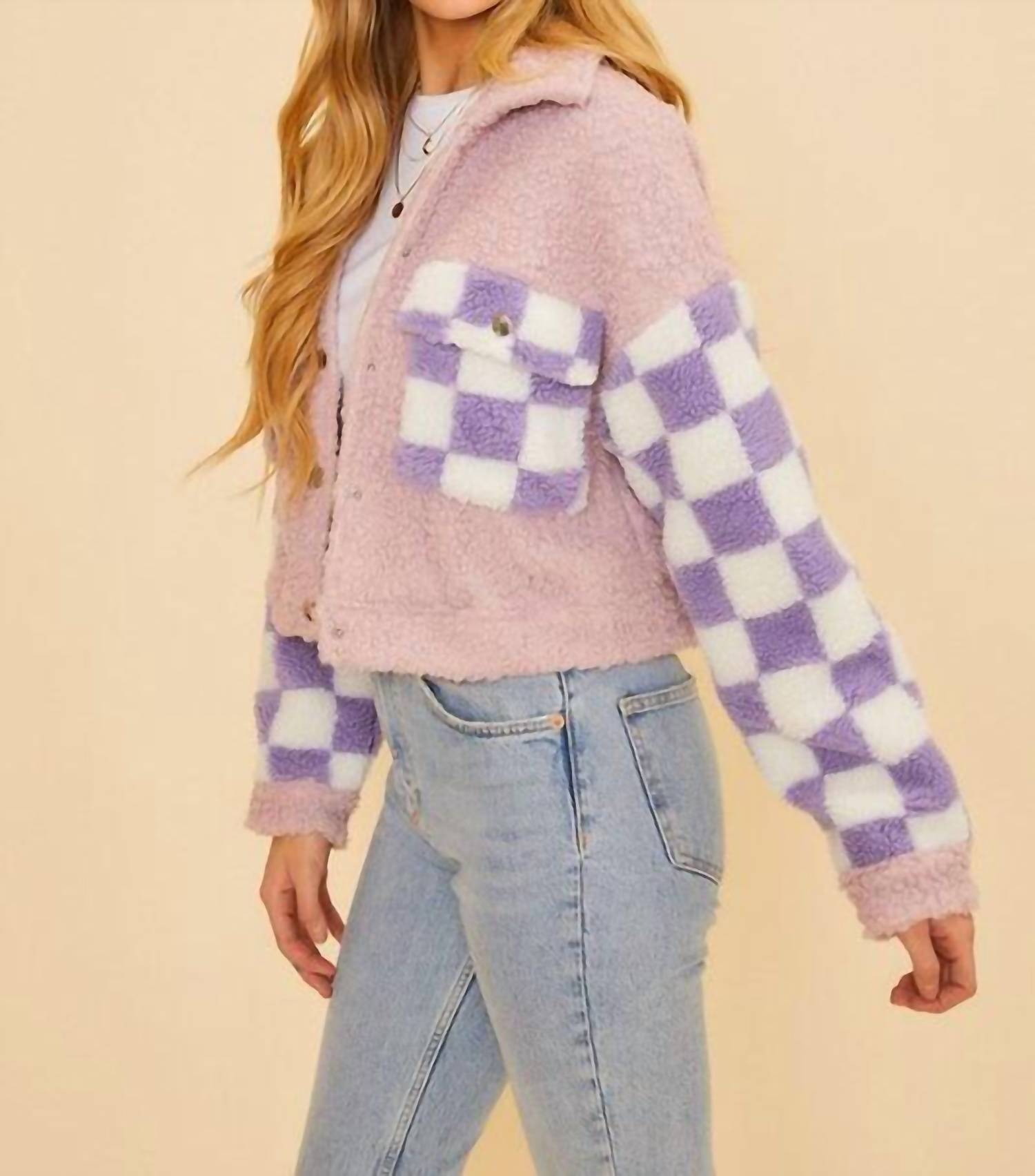 Disco Avenue CHECK ME OUT COAT in purple - women's jacket - alternate view