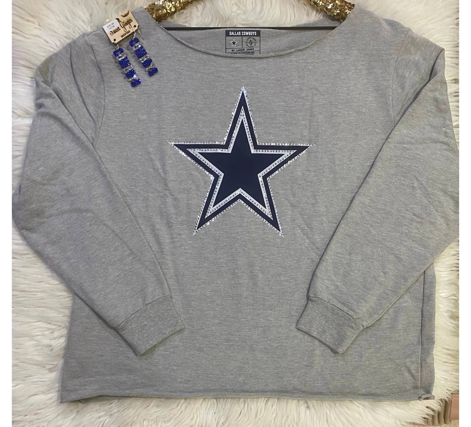 Lauren James - Women's Dallas Cowboys Off-shoulder Rhinestone Sweatshirt
