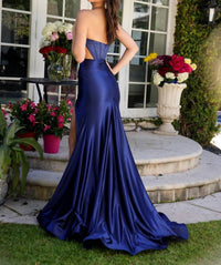 Ava Presley Strapless Corset Gown With Slit in navy - women's dress - detail view