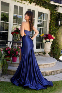 Ava Presley Strapless Corset Gown With Slit in navy - women's dress - alternate view