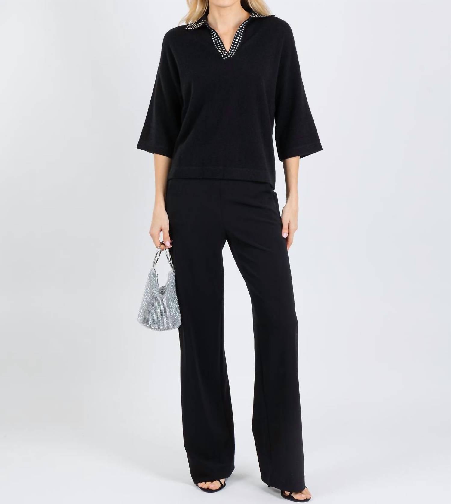 Autumn Cashmere Boxy Cashmere Jewel Trim Sweater in black - women's sweater - view 4