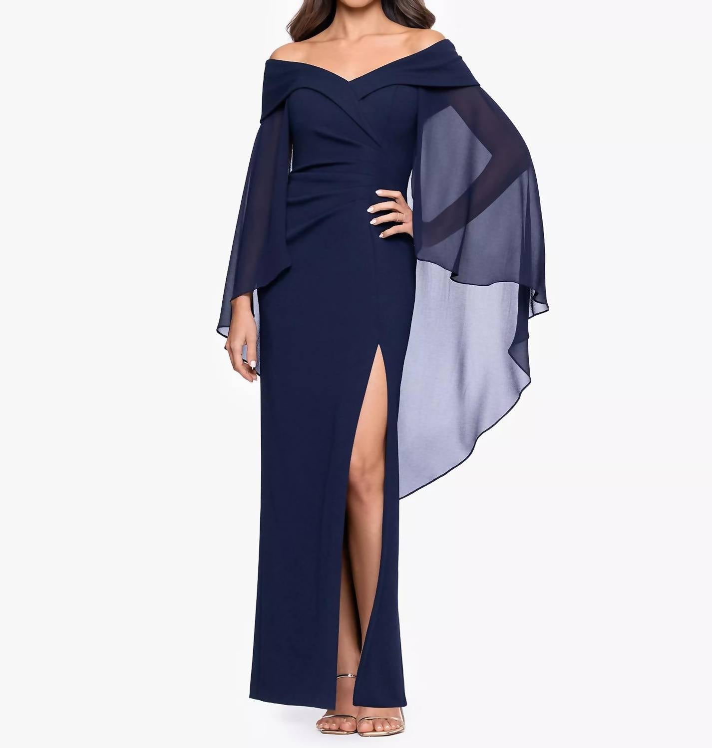 Xscape - Off-the-shoulder Cape Dress - Petite