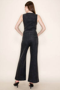 White Birch - Black Denim Sleeveless Jumpsuit