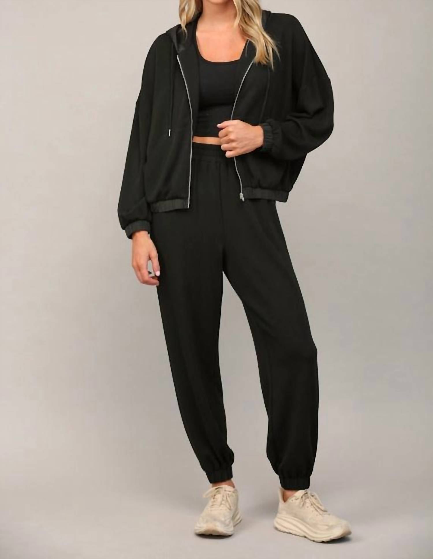 Fate by LFD Sunday Morning Modal Jacket & Joggers Set in black - women's sleepwear