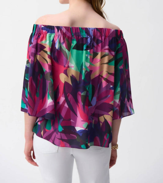 Joseph Ribkoff - Tropical Print Off-shoulder Boxy Top