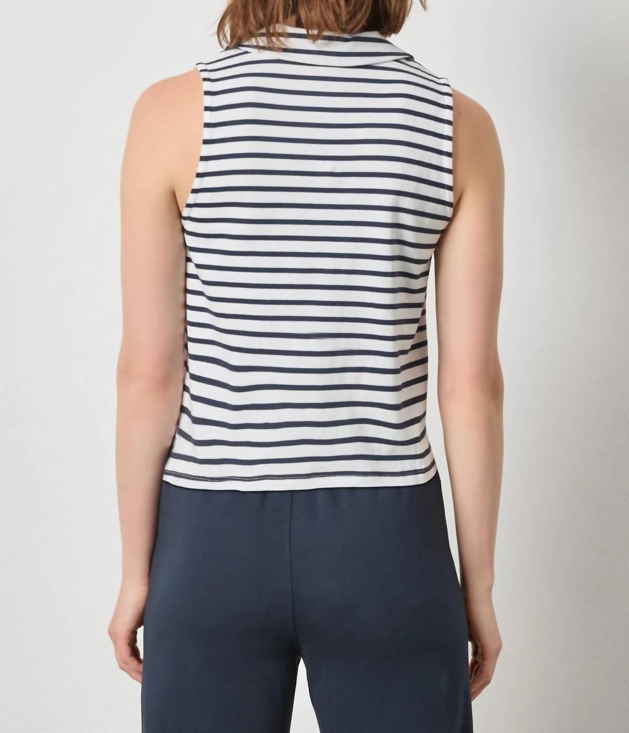 Lilla P - Striped Sleeveless Collared Top