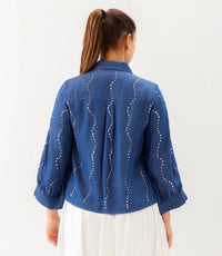 Karen Kane - Blouson Sleeve Gemstone Denim Shirt