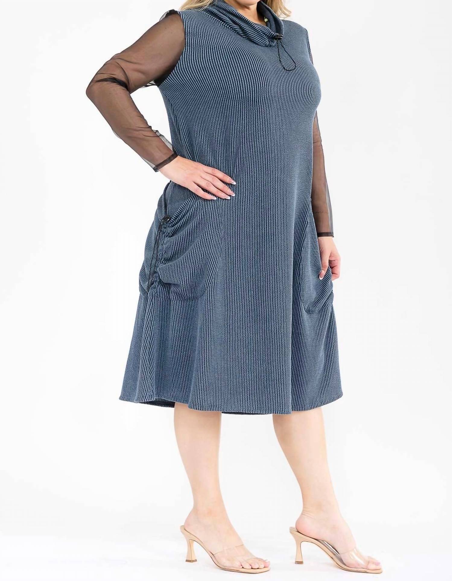 Karen T Design - Cowl Turtle Neck Pocket Midi Dress