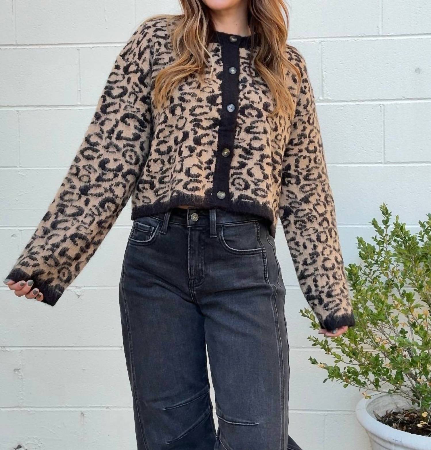 Miou Muse - Leopard Button-front Cardigan