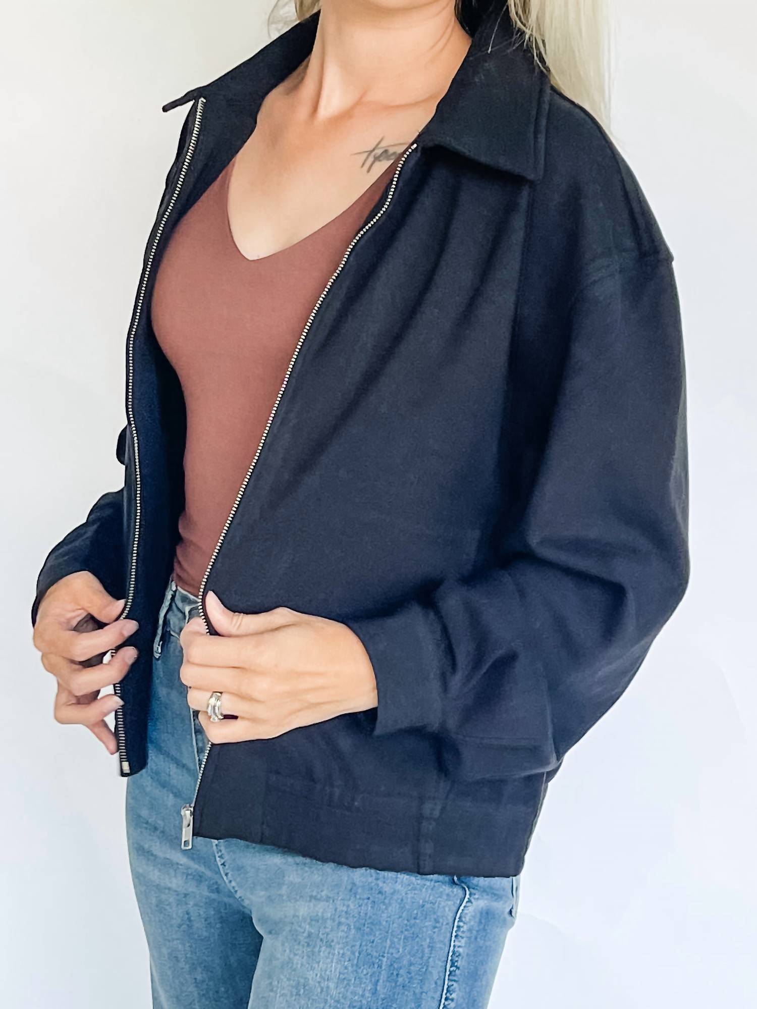 Hem & Thread - Jersey Zip Bomber Jacket