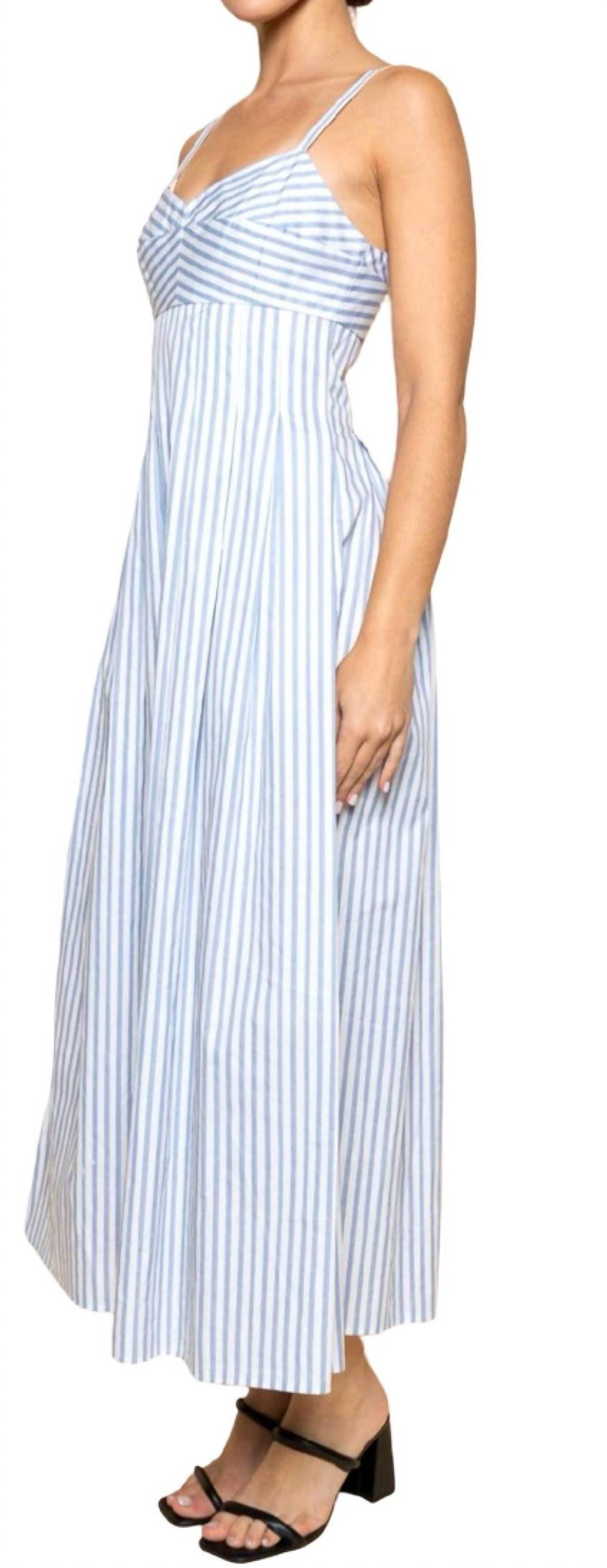Fore Collection - Women's Striped Waist Pleat A-line Midi Dress