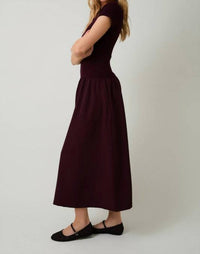 Sunday Edition Round Neck Mix Midi Dress in burgundy - women's dress - alternate view