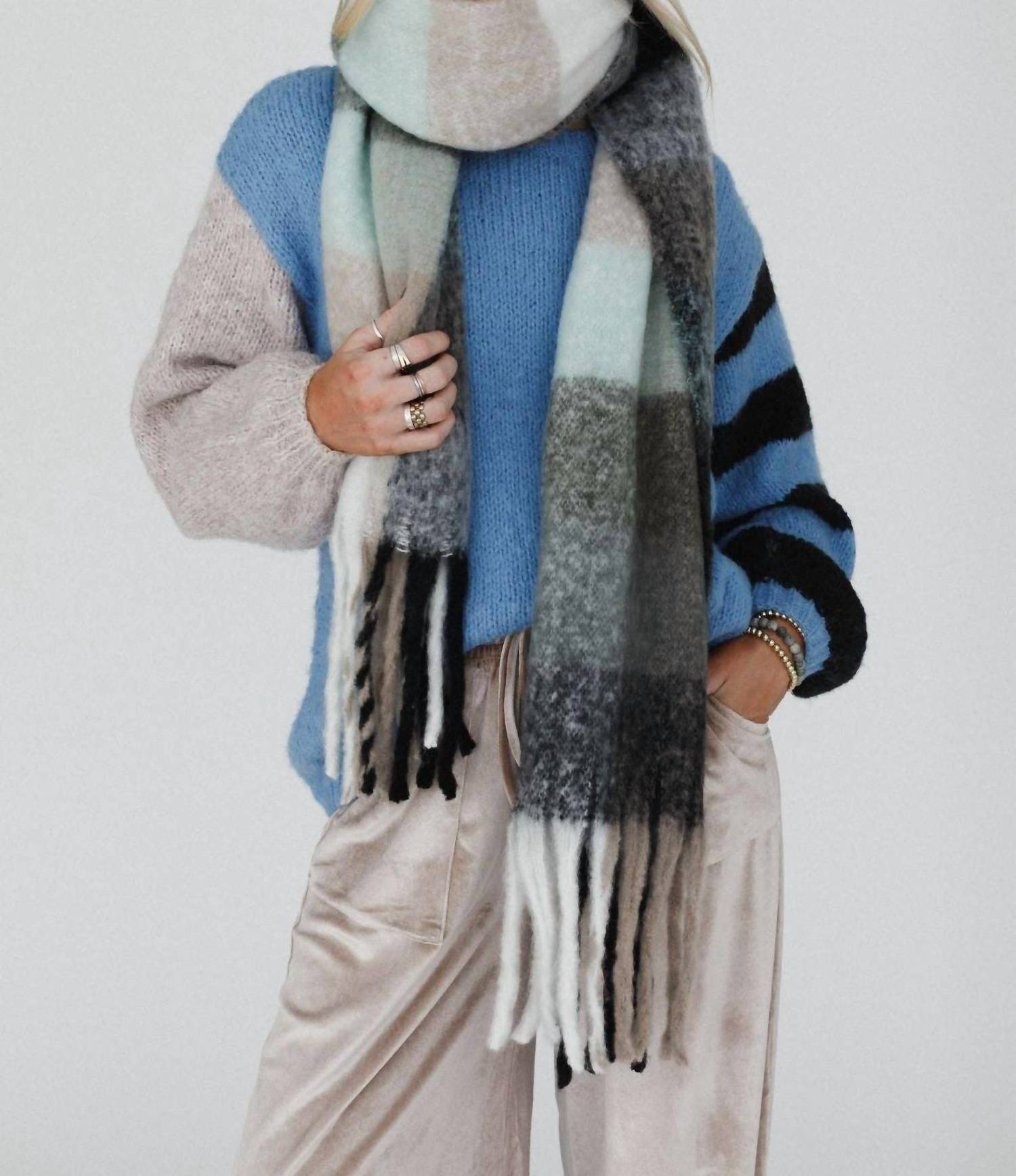 three bird nest Women's Everest Cozy Plaid Scarf in blue - women's scarf - alternate view