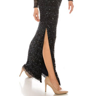 Aidan Mattox - Sequined Cold-shoulder Evening Dress
