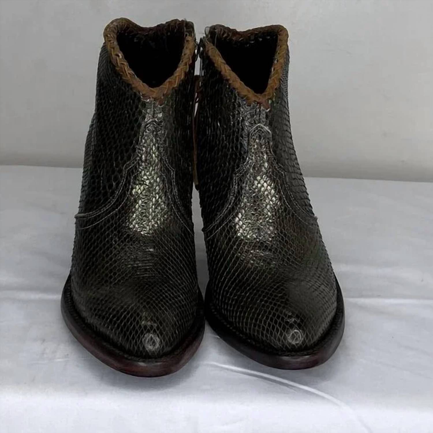 Allens Boots Women's Kyra Exotic High Heel Ankle Boots in olive - women's shoe - alternate view