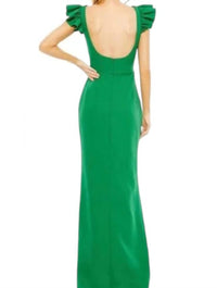 Ieena For Mac Duggal - Ruffle Cap Sleeve Open Back Column Gown