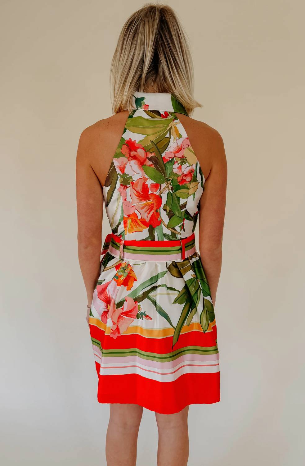 Lavender Brown - Rayna Halter Belted Mini Dress