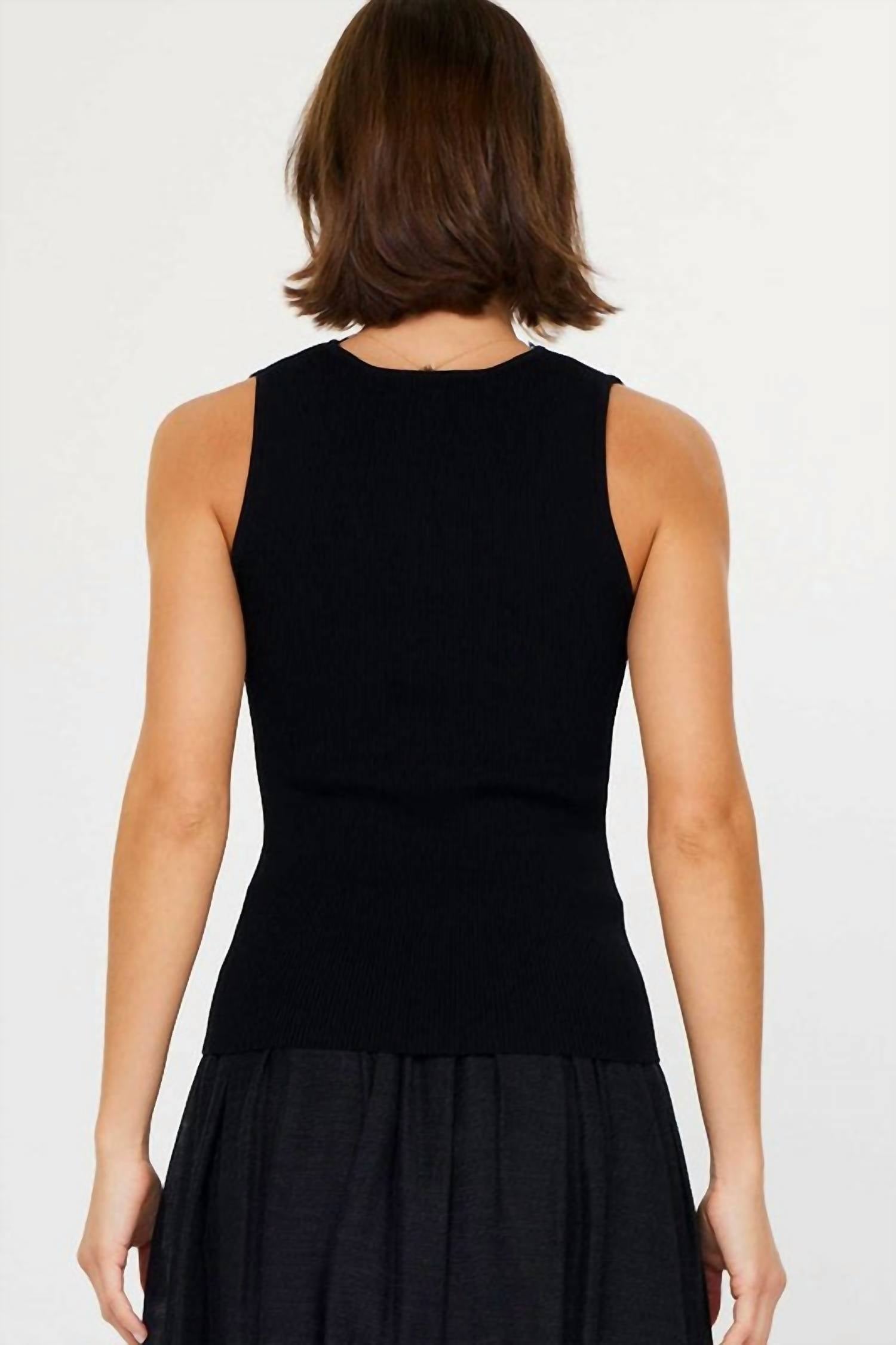 current air Lace Neck Sleeveless Sweater Tank Top in black - women's tank top - detail view