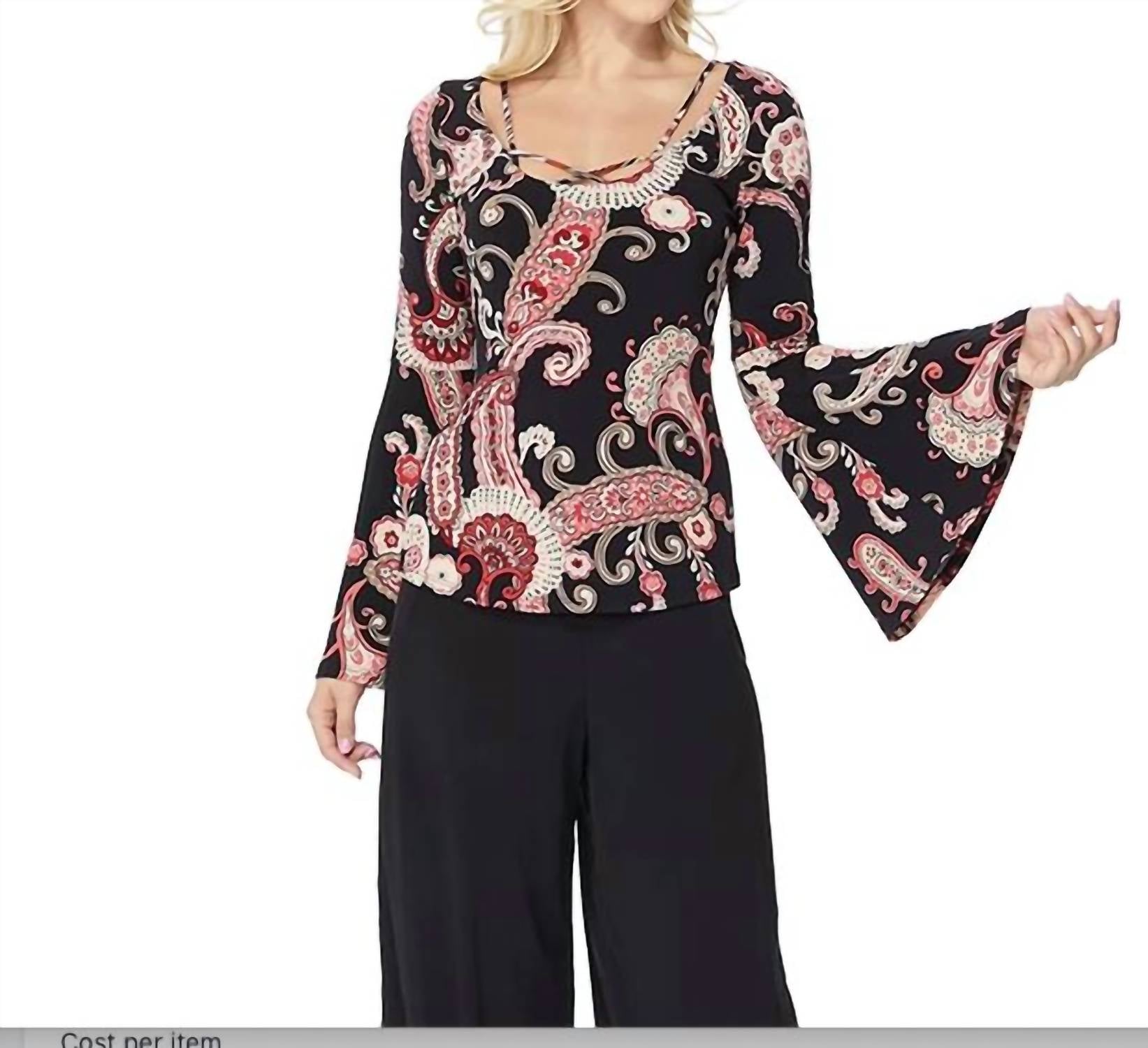 VaVa BERRI BELL SLEEVE TOP in black - women's blouse