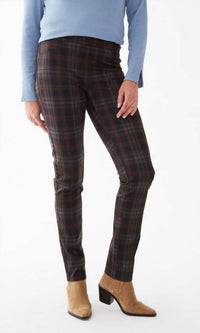 FDJ Pull-on Slim Leg Pants in clay plaid - women's pants