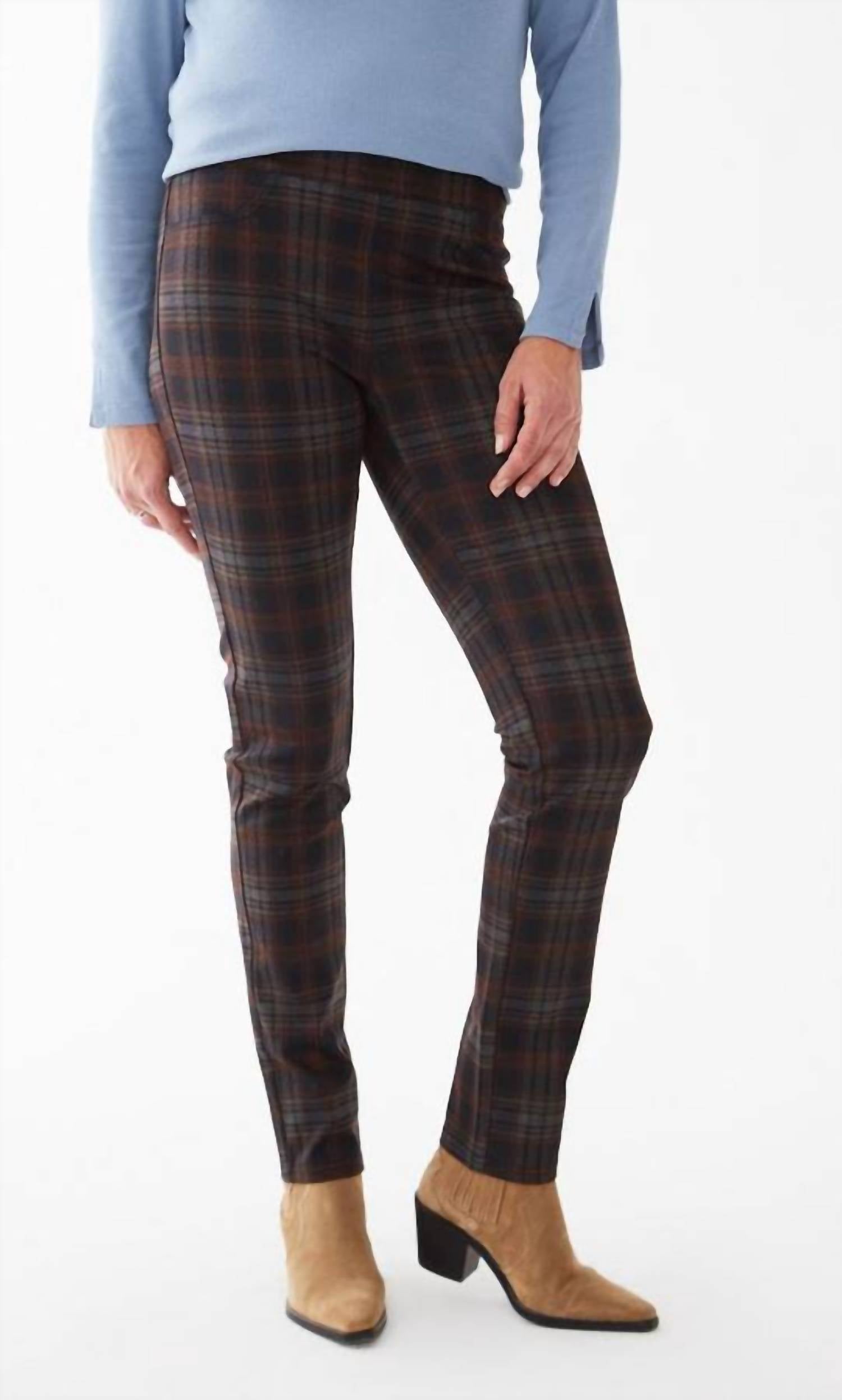 FDJ Pull-on Slim Leg Pants in clay plaid - women's pants