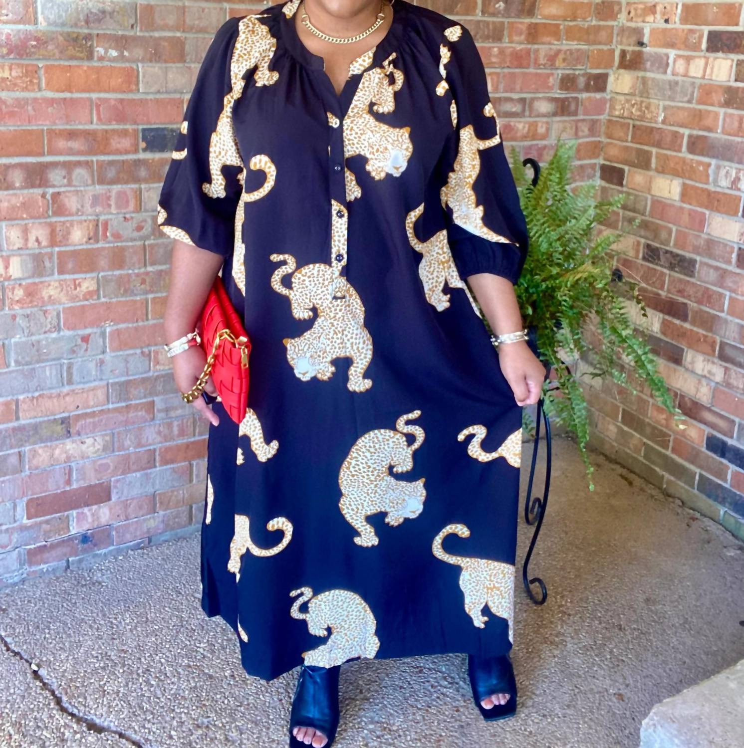 Umgee - Cheetah Print Half Button Down Dress