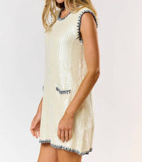 Lalavon - Sequin Contrast Stitch Front Pocket Mini Dress