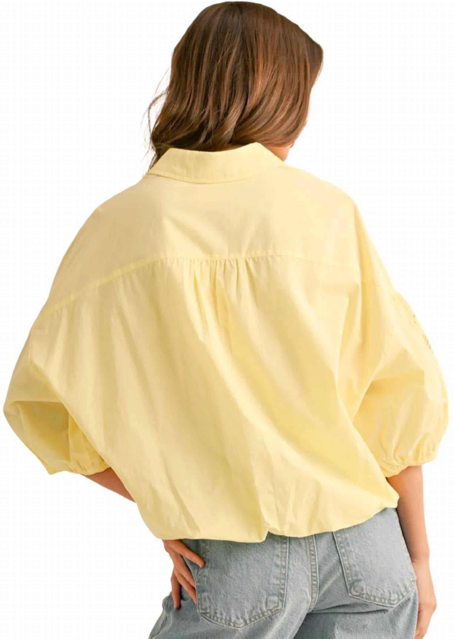 &Merci - Cut Out Embroidered Bubble Sleeve Top