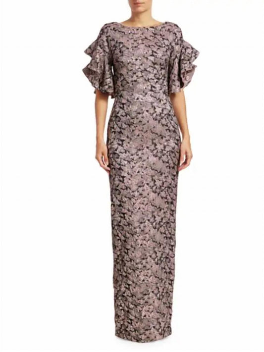 Theia - Brocade Ruffle Gown
