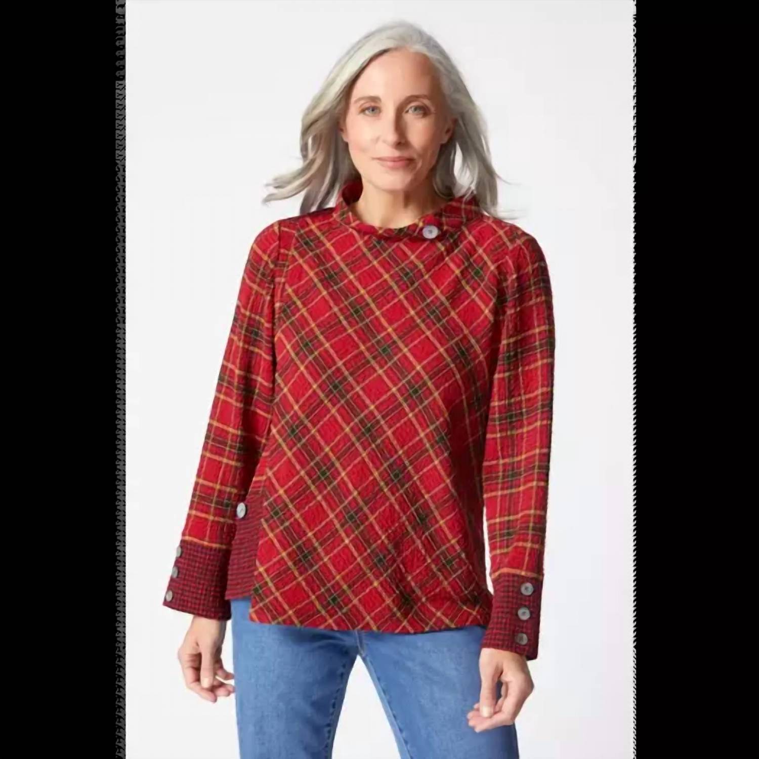 Habitat - Plaid Buttoned Cuff Top