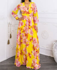 Surelymine - Sunset Bloom Maxi Dres Floral Wrap Dress