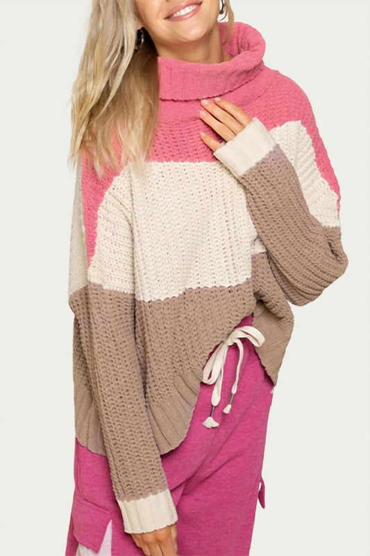 TEXTURED COLORBLOCK TURTLENECK SWEATER