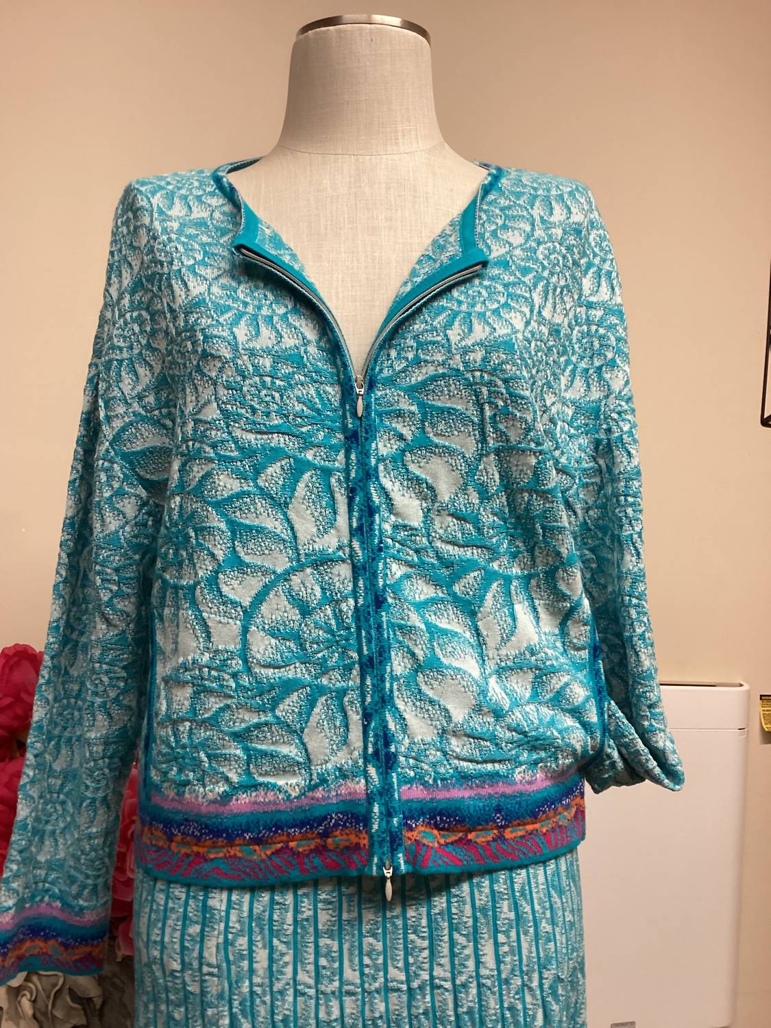 IVKO Women's Zip Cardigan in seashell - women's cardigan - detail view