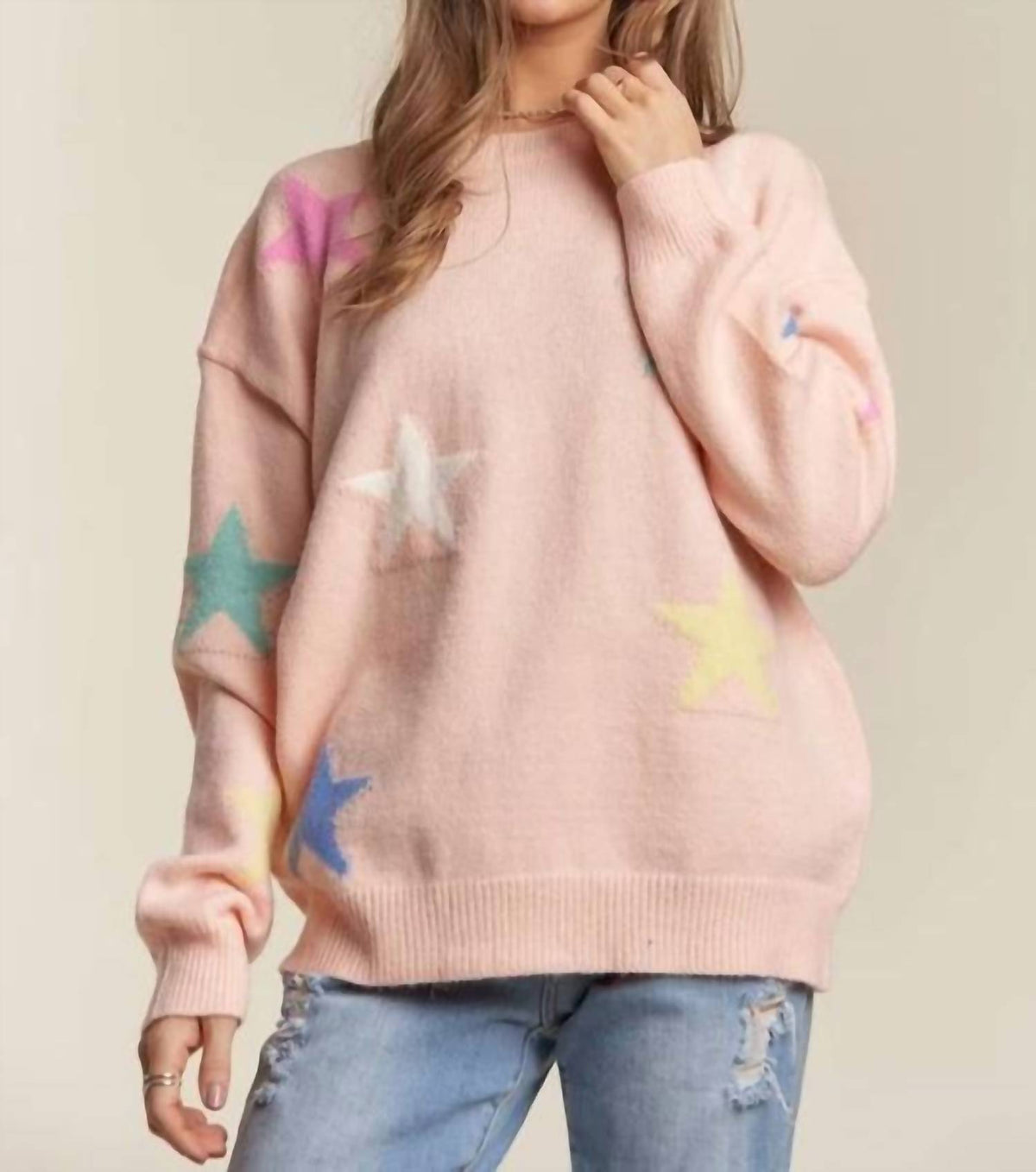 Adora - Stars Pattern Drop Shoulder Sweater